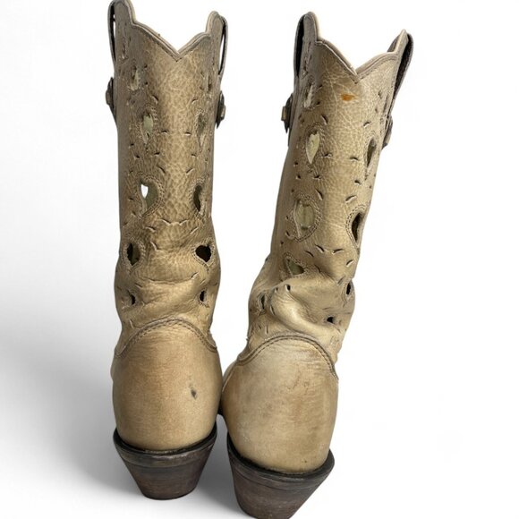 Durango Ivory Leather Hearts Western Cowboy Cowgirl High Heel Boots Women's 7 M - Picture 9 of 14